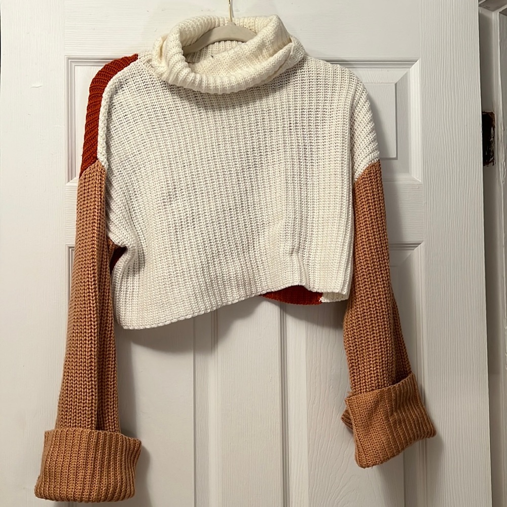 Color block turtleneck sweater